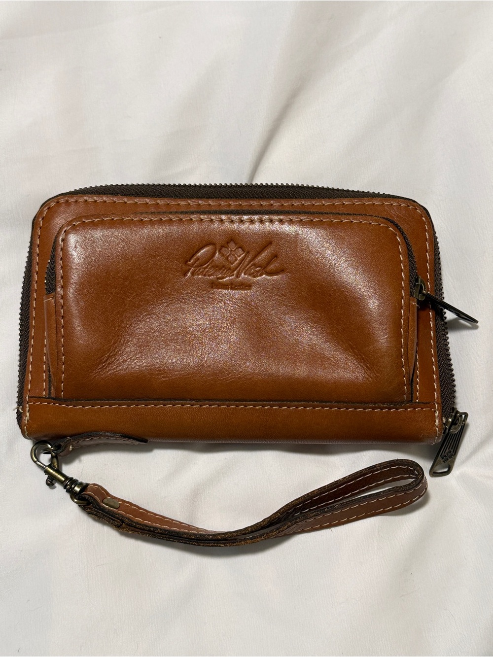 Patricia Nash Leather Wristlet Wallet Cognac Zip Around Organizer